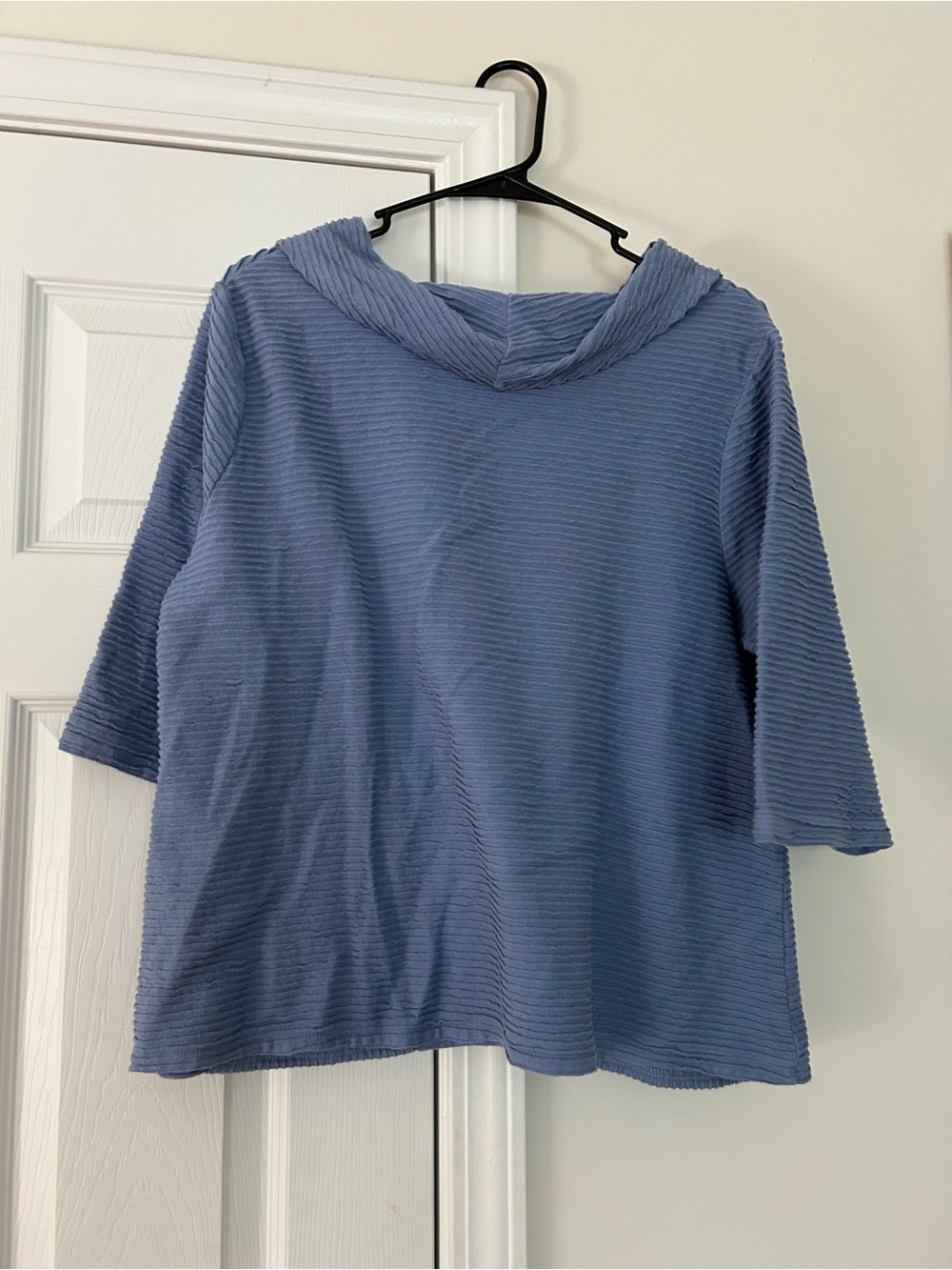 Habitat Dusty Blue Ribbed Short-Sleeve Pullover with Cowl Neck-100% cotton - Picture 3 of 3